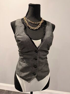 Women’s Grey Tailored Vest with Ruffle Trim